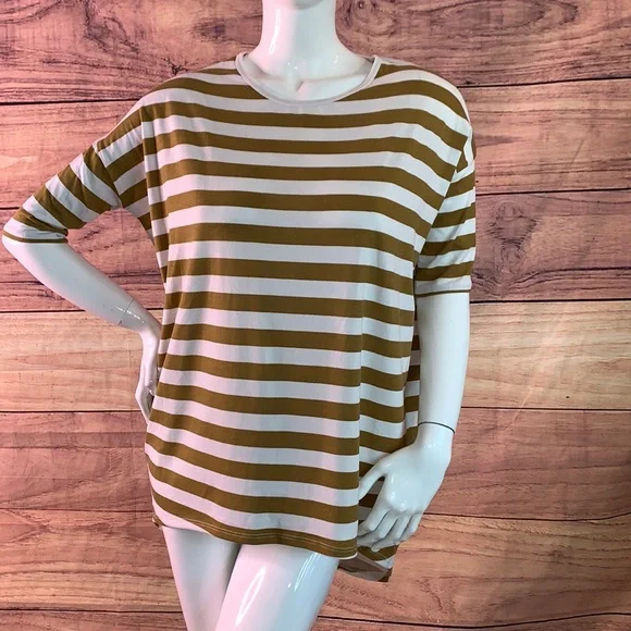 Lularoe Irma tunic loose blouse hi-low shirt XS oversize golden brown stripe - Picture 12 of 15